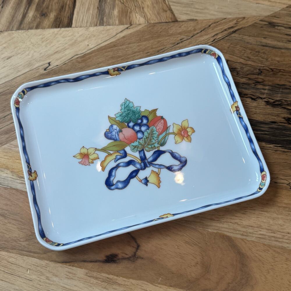 Vintage Bernardaud Limoges Borghese Rectangular Porcelain Tray 8" Trinket Dish